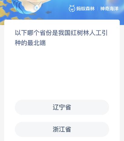 以下哪个省份是我国红树林人工引种的最北端-神奇海洋11.16今日科普问答答案